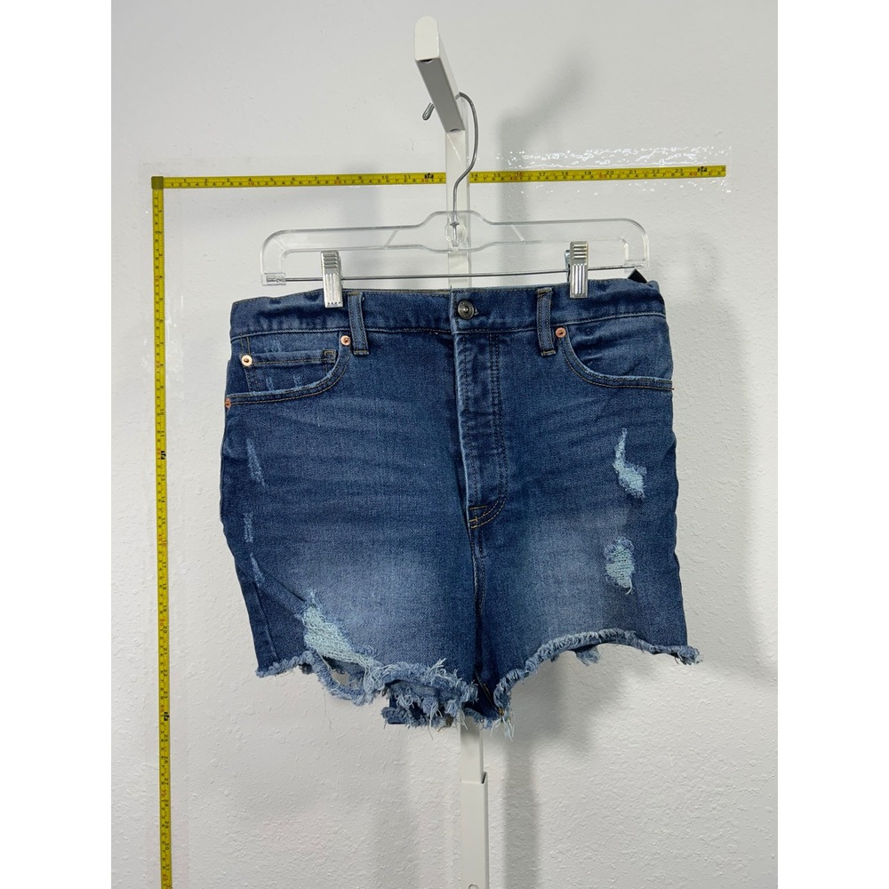 BBJ Los Angeles Distressed Denim Shorts Medium Wash Frayed Hem Size 11/30